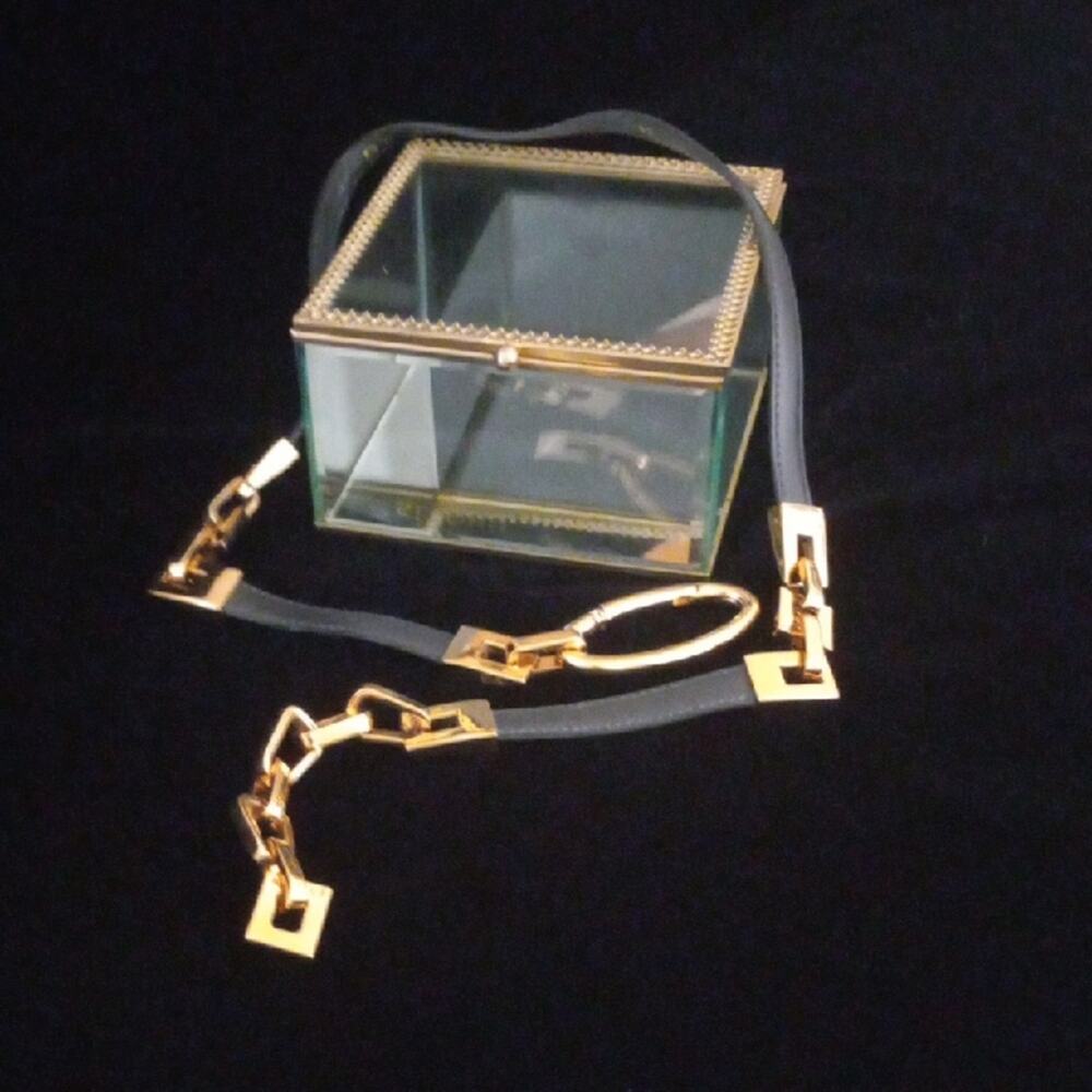 ST JOHN Vintage Gold-Tone Link And Black Leather Belt Made In Italy 32"-37" L